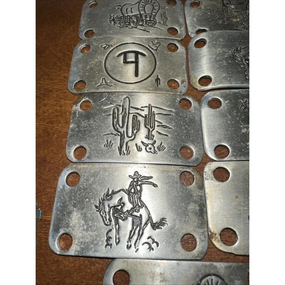 Western Vintage Aluminum Belt Buckle and 9 Bars For Conchos